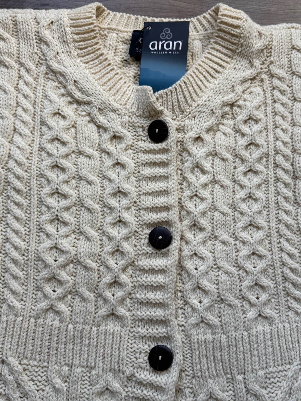 ARAN Women's Merino Wool A-Line Fit Cardigan Sweater Size XXL off-white Ireland - Picture 3 of 15